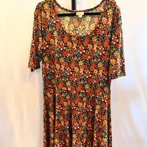 LuLaRoe Nicole Floral Print Fit & Flare Ballet Style Dress Size 3X